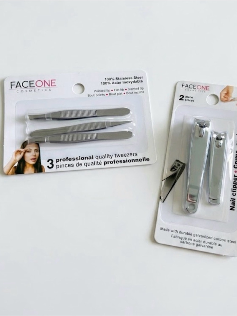 Face One Stainless Steel Tweezers Nail Clippers Set Silver Manicure Salon Health